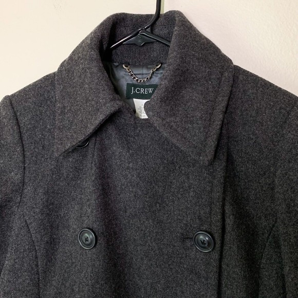 J. Crew Double Breasted Peacoat Small Gray Wool Blend Dark Academia Pockets - Picture 5 of 6
